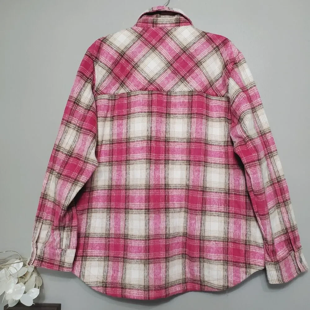 BLANKNYC Shacket Women Size XL Pink Brown Plaid Flannel Snap Buttons New - Picture 8 of 13